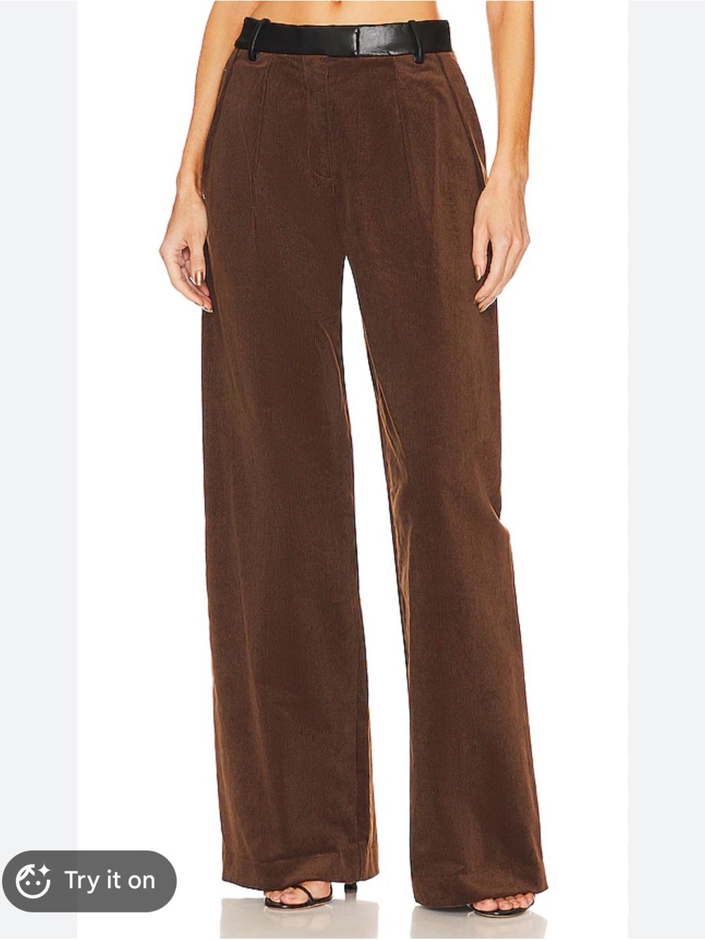 High-Rise Wide-Leg Velvet Pants in Brown